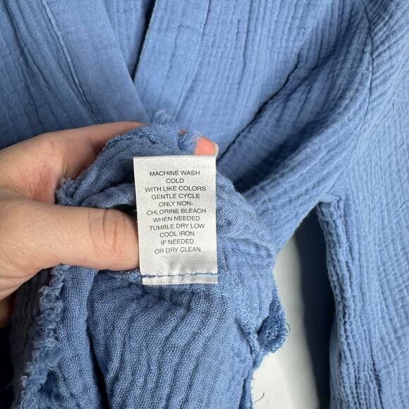 Chelsea and Theodore Women’s Baby Blue Cotton Bohemian Raw Hem Blouse Size XS - Picture 6 of 7